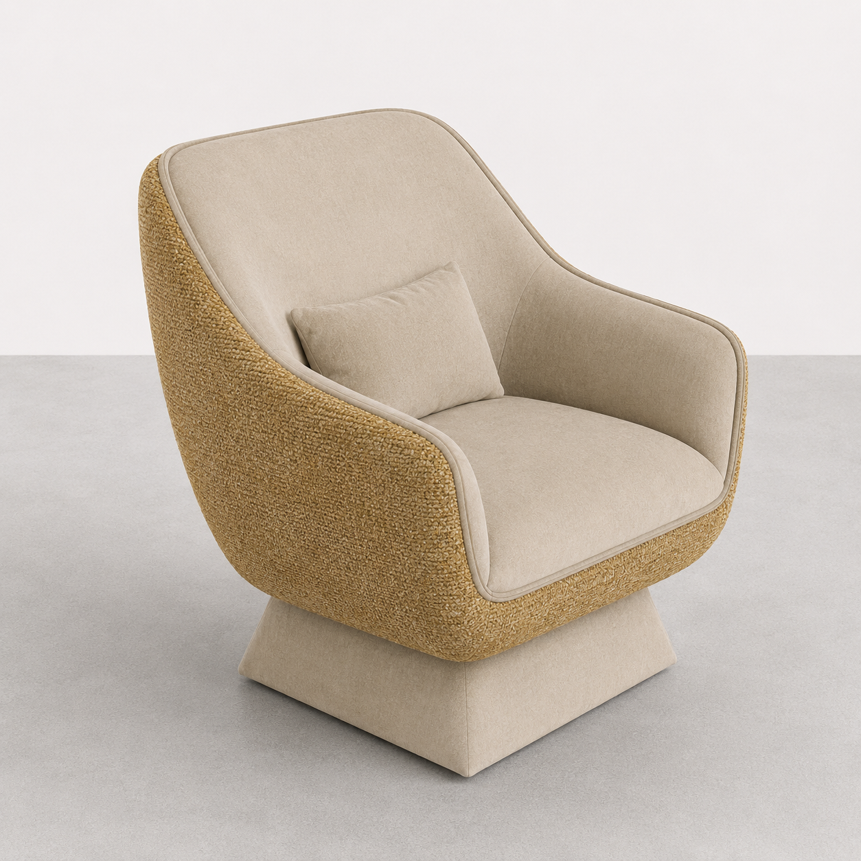 Cadeirão Becca estofado com design envolvente e acabamentos personalizáveis produzido em Portugal