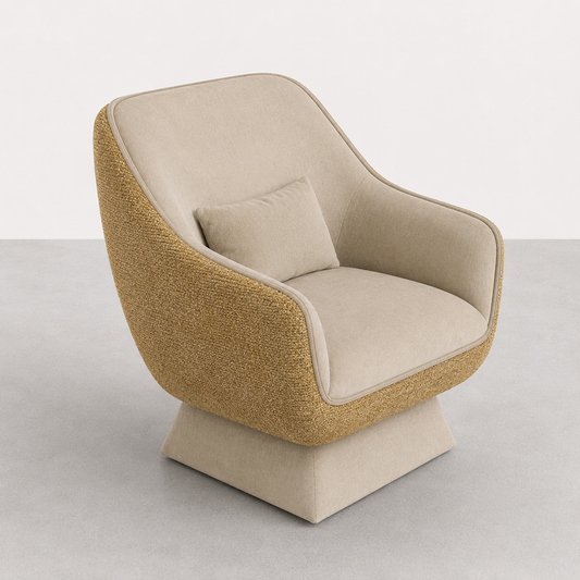 Cadeirão Becca estofado com design envolvente e acabamentos personalizáveis produzido em Portugal