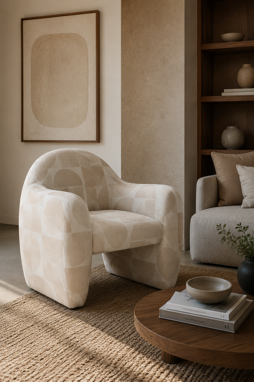 Cadeirão Smith estofado com design escultural e formas orgânicas produzido em Portugal