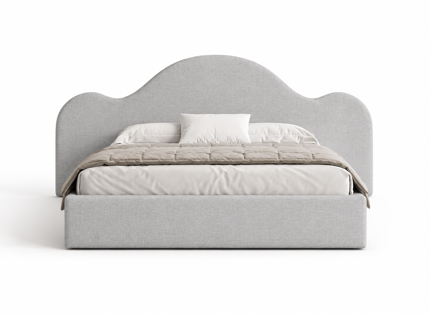 Cama Alba estofada com cabeceira orgânica produzida em Portugal pela VILLA Interiores