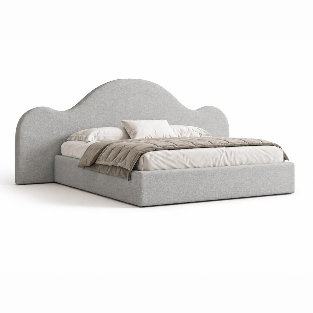 Cama Alba estofada com cabeceira orgânica produzida em Portugal pela VILLA Interiores