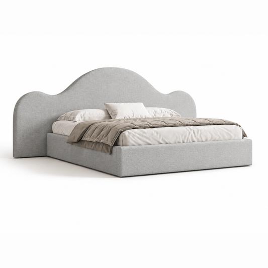 Cama Alba estofada com cabeceira orgânica produzida em Portugal pela VILLA Interiores