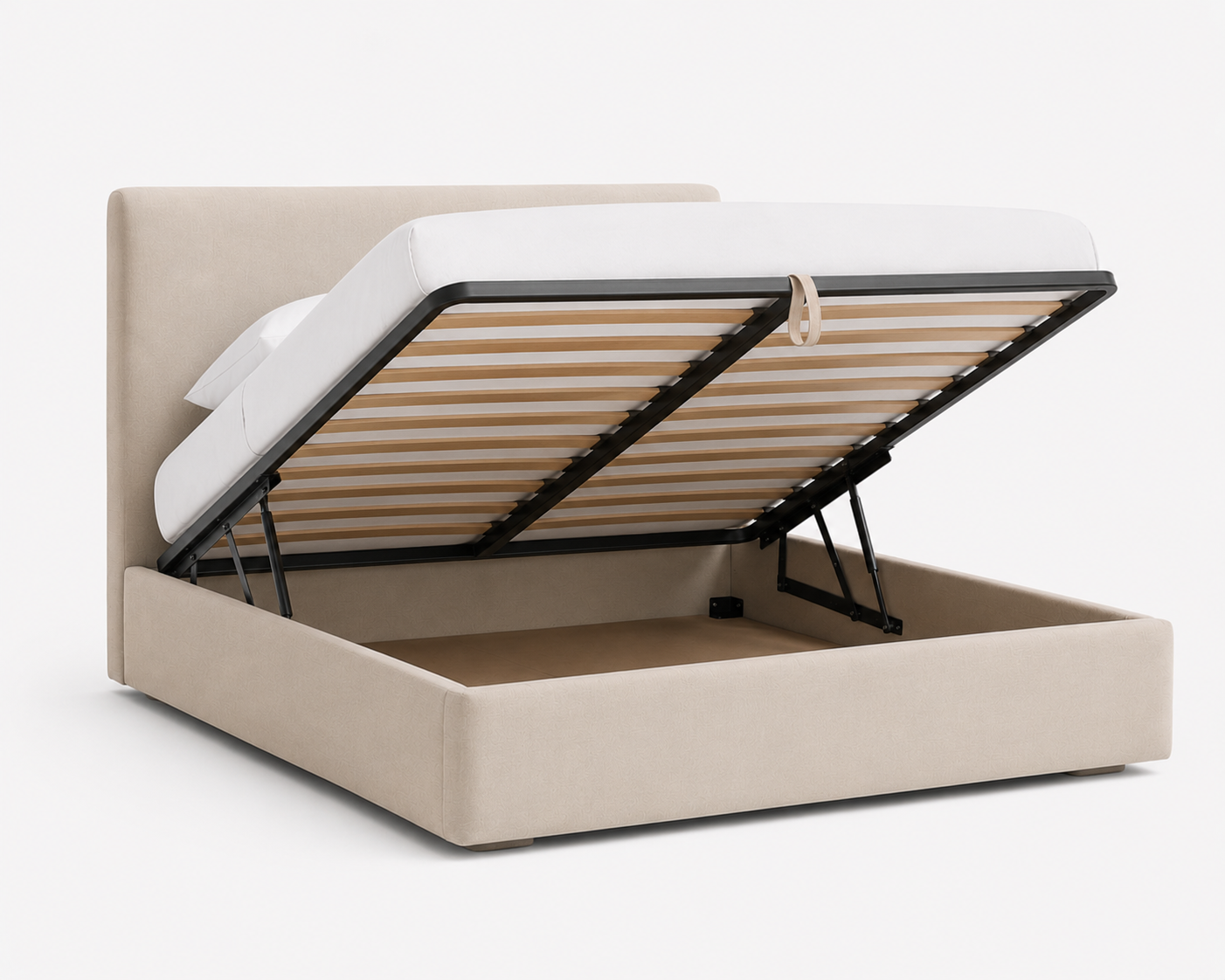 Cama Noa estofada com cabeceira ampla e design minimalista produzida em Portugal pela VILLA Interiores