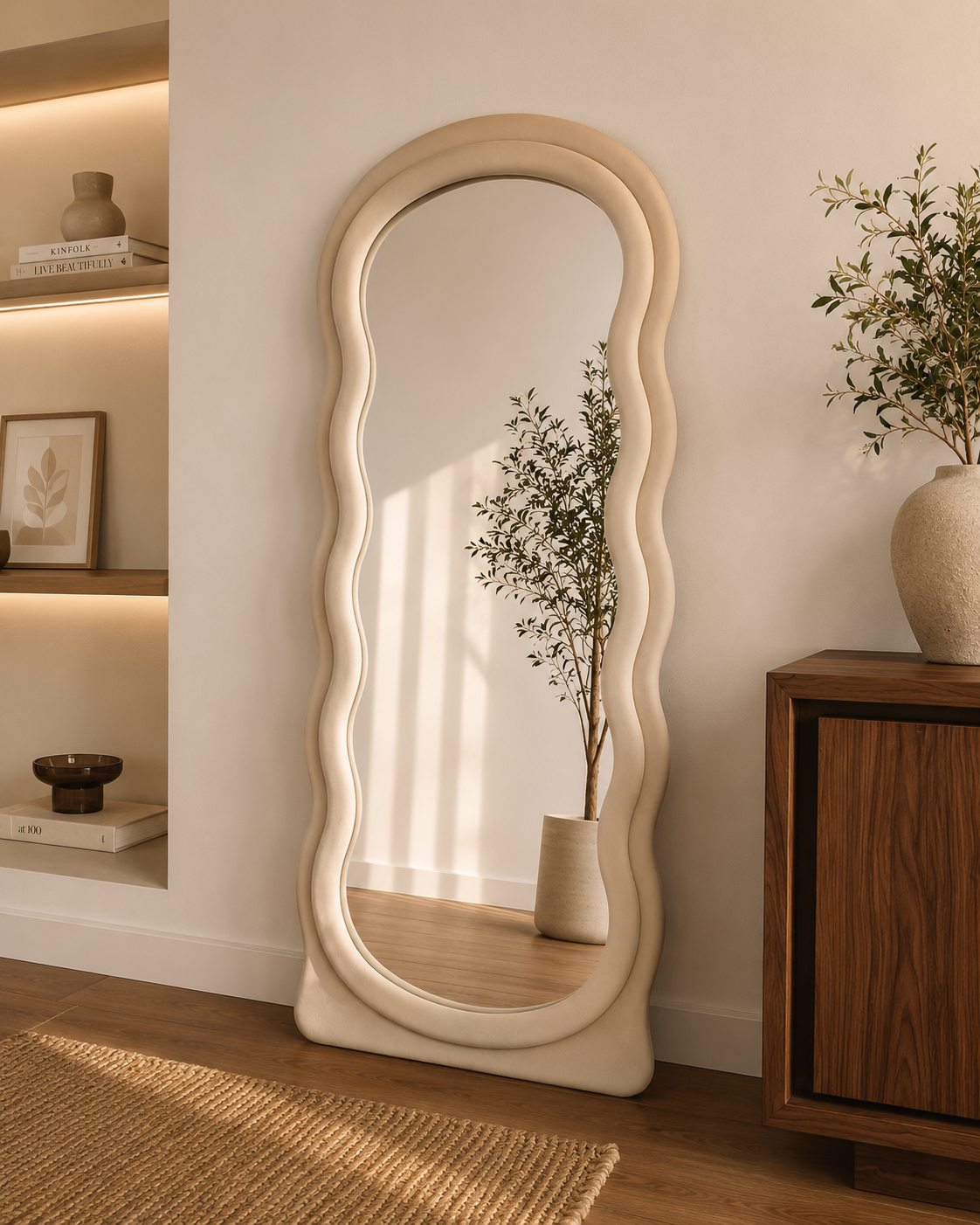 Espelho Jorja com moldura estofada personalizável produzido em Portugal pela VILLA Interiores