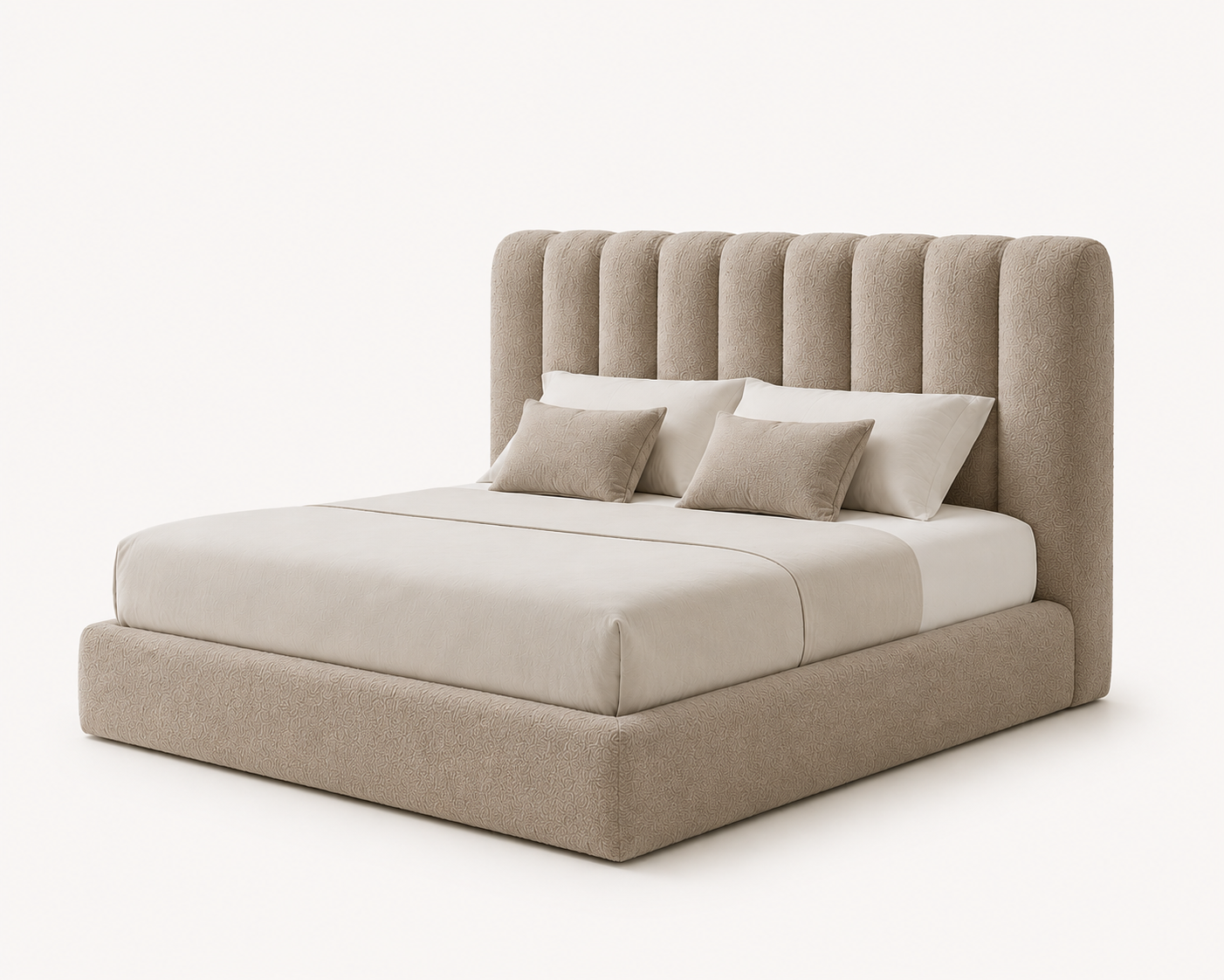 Cama Luna estofada com cabeceira vertical acolchoada produzida em Portugal pela VILLA Interiores
