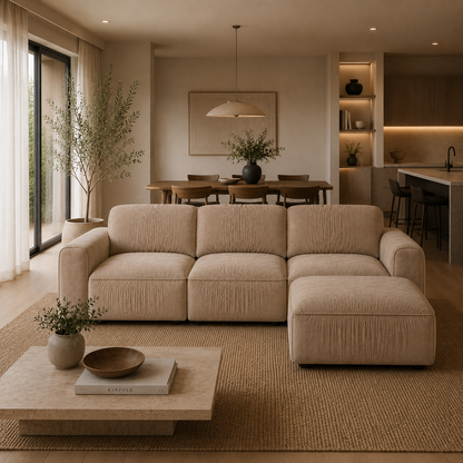 Sofá Salvador modular com três módulos e chaise longue lateral